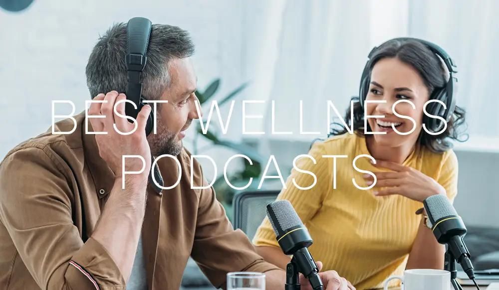 Man and woman in headphones doing a podcast