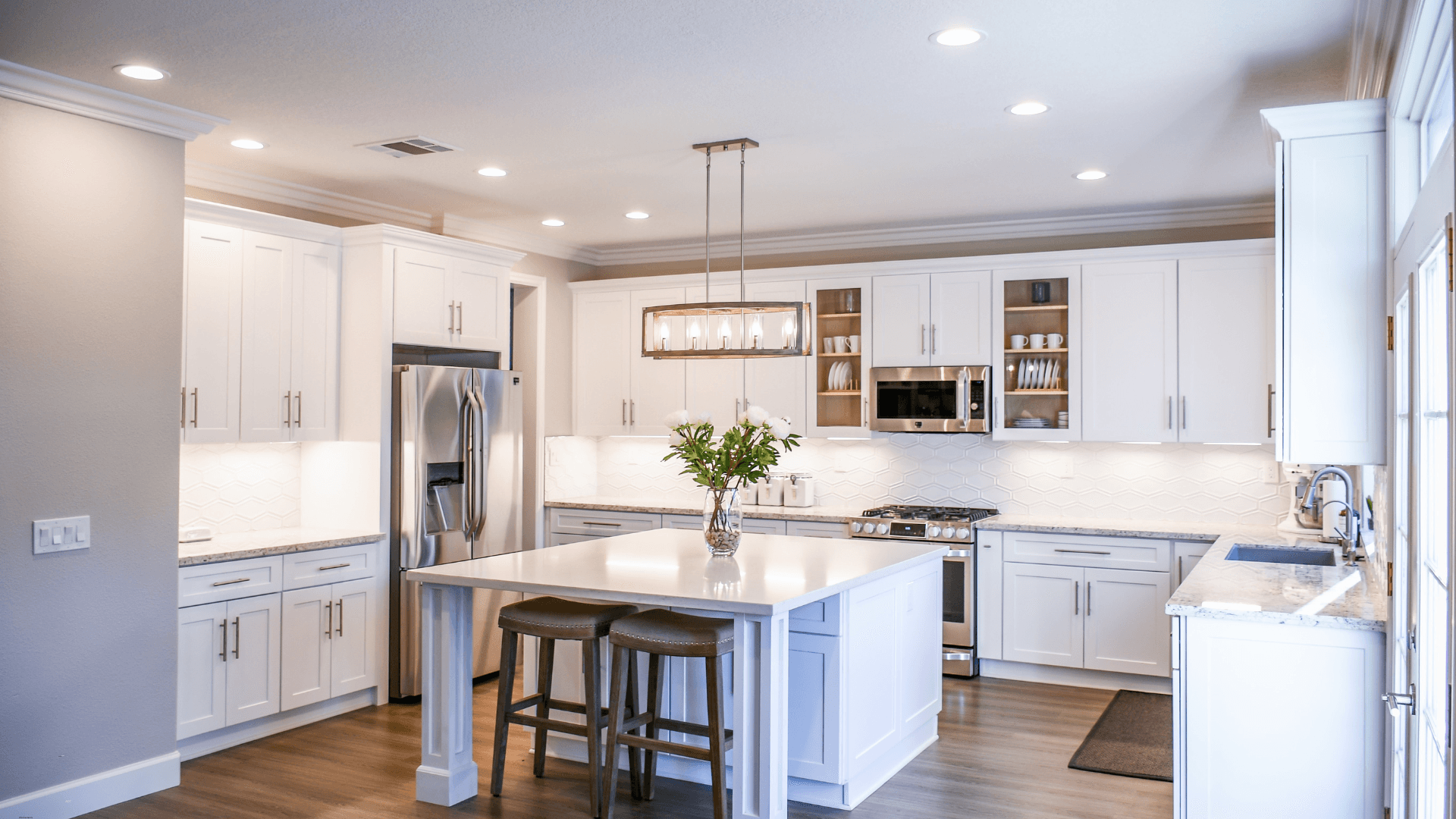 Beautiful and bright modern white kitchen 