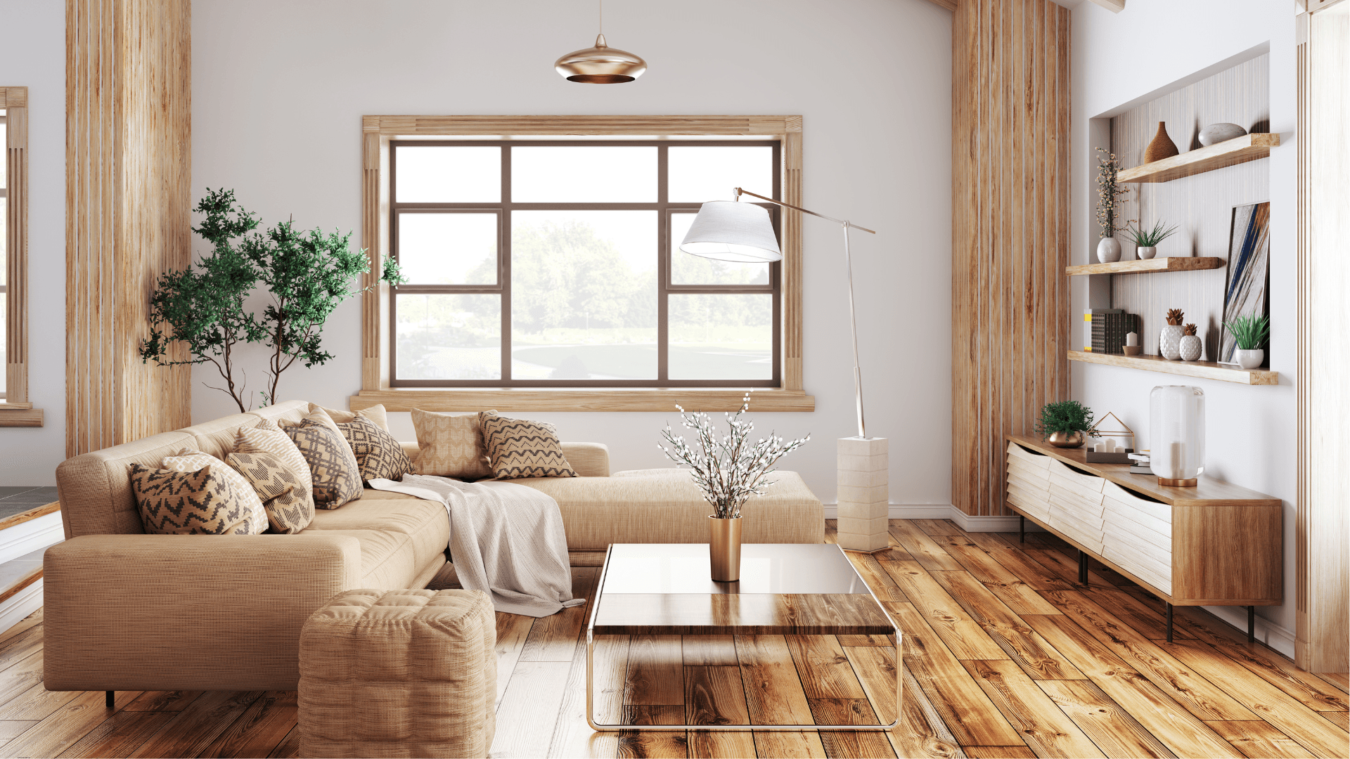 Modern bright home living room with lots of natural light